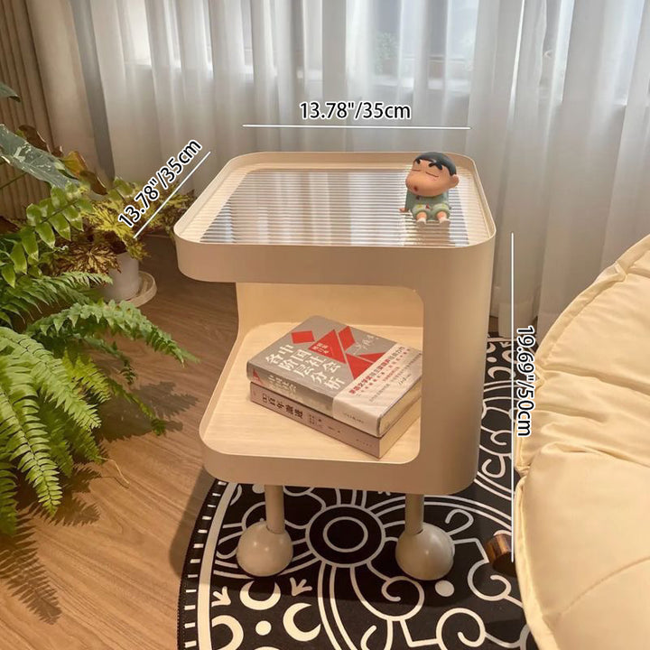 Contemporary Scandinavian Glass Square Nightstand Carbon Steel Frame 2-Tier Side Table For Living Room &amp; Bedroom