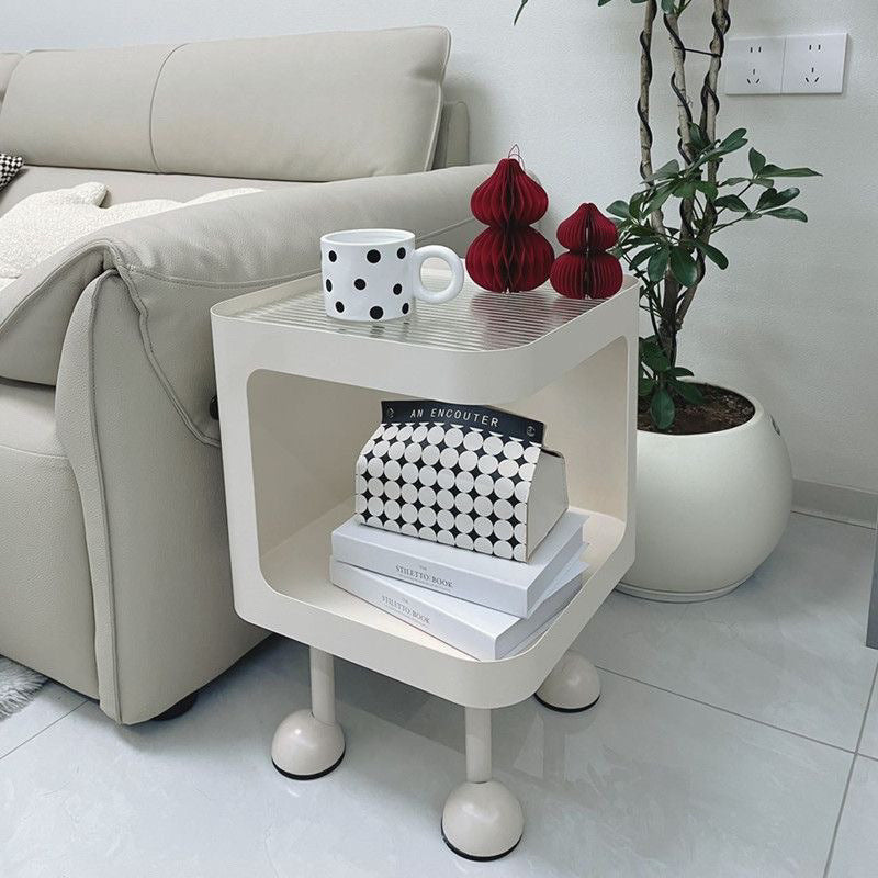 Contemporary Scandinavian Glass Square Nightstand Carbon Steel Frame 2-Tier Side Table For Living Room &amp; Bedroom