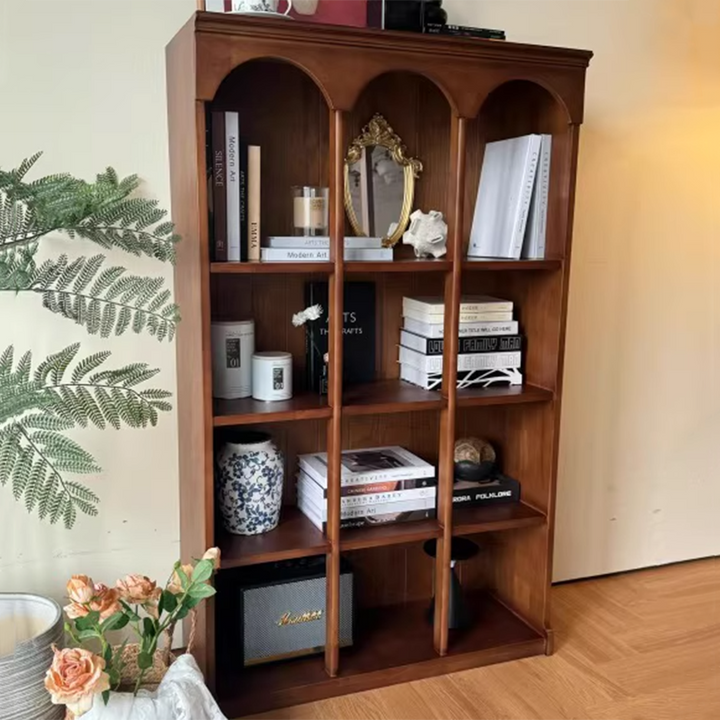 Contemporary Nordic Walnut Rectangular Storage Shelf 4-Tier For Living Room, Bedroom, And Study