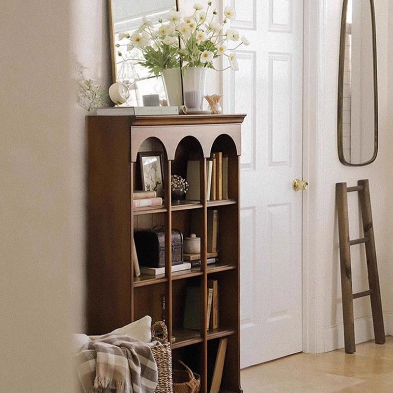Contemporary Nordic Walnut Rectangular Storage Shelf 4-Tier For Living Room, Bedroom, And Study