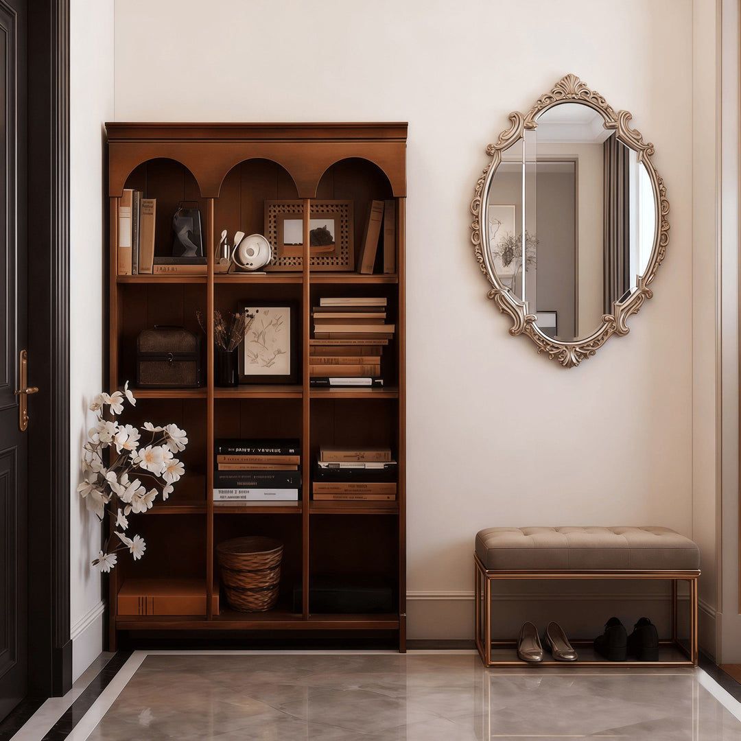 Contemporary Nordic Walnut Rectangular Storage Shelf 4-Tier For Living Room, Bedroom, And Study