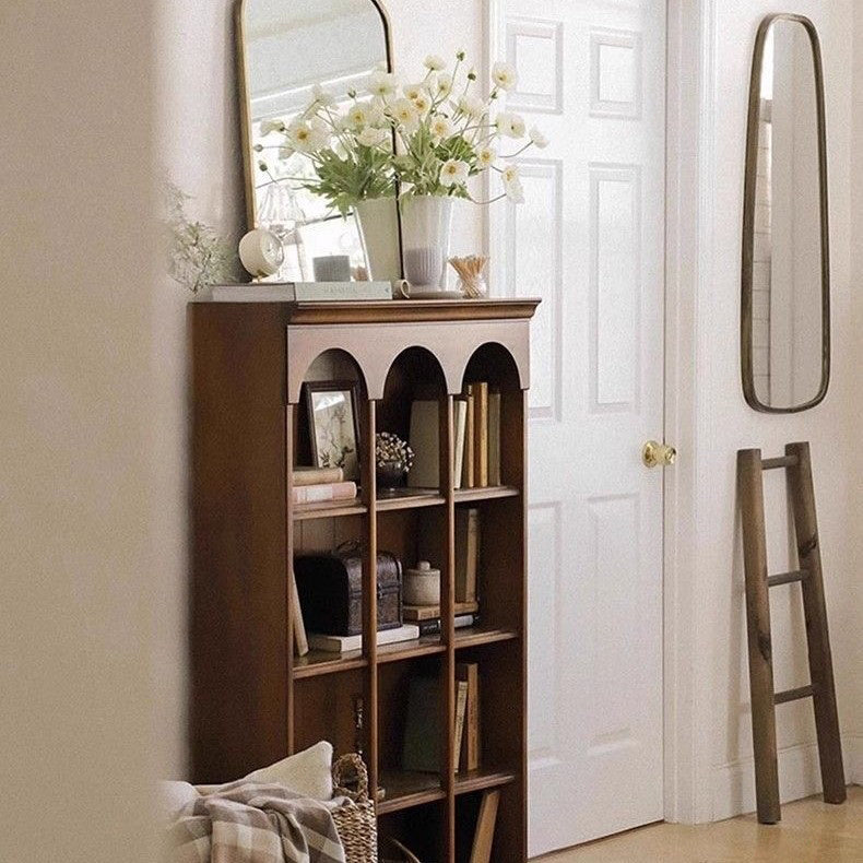 Contemporary Nordic Walnut Rectangular Storage Shelf 4-Tier For Living Room, Bedroom, And Study