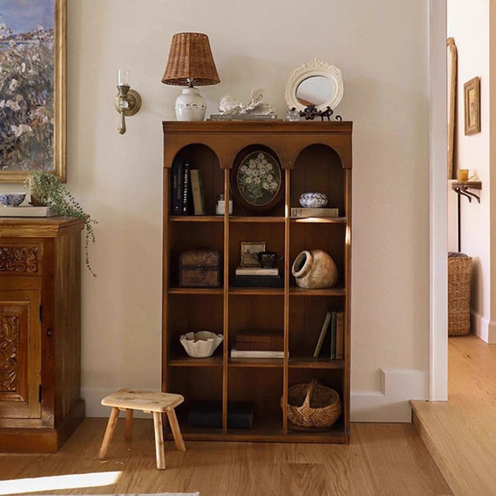 Contemporary Nordic Walnut Rectangular Storage Shelf 4-Tier For Living Room, Bedroom, And Study