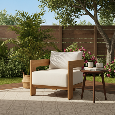 Contemporary Nordic Square Rectangular Teak Outdoor Sofa & Table Set For Outdoor Patio
