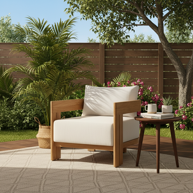 Contemporary Nordic Square Rectangular Teak Outdoor Sofa & Table Set For Outdoor Patio