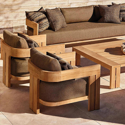 Contemporary Nordic Square Rectangular Teak Outdoor Sofa & Table Set For Outdoor Patio