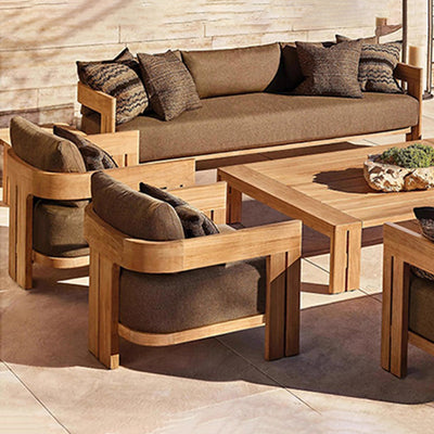 Contemporary Nordic Square Rectangular Teak Outdoor Sofa & Table Set For Outdoor Patio