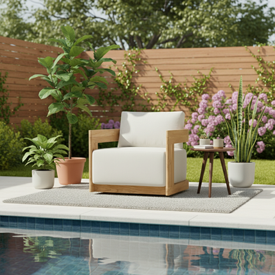 Contemporary Nordic Square Rectangular Teak Outdoor Sofa & Table Set For Outdoor Patio