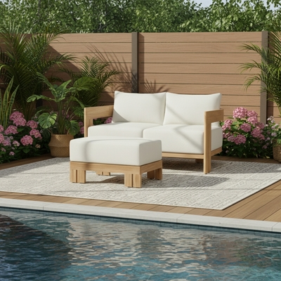 Contemporary Nordic Square Rectangular Teak Outdoor Sofa & Table Set For Outdoor Patio