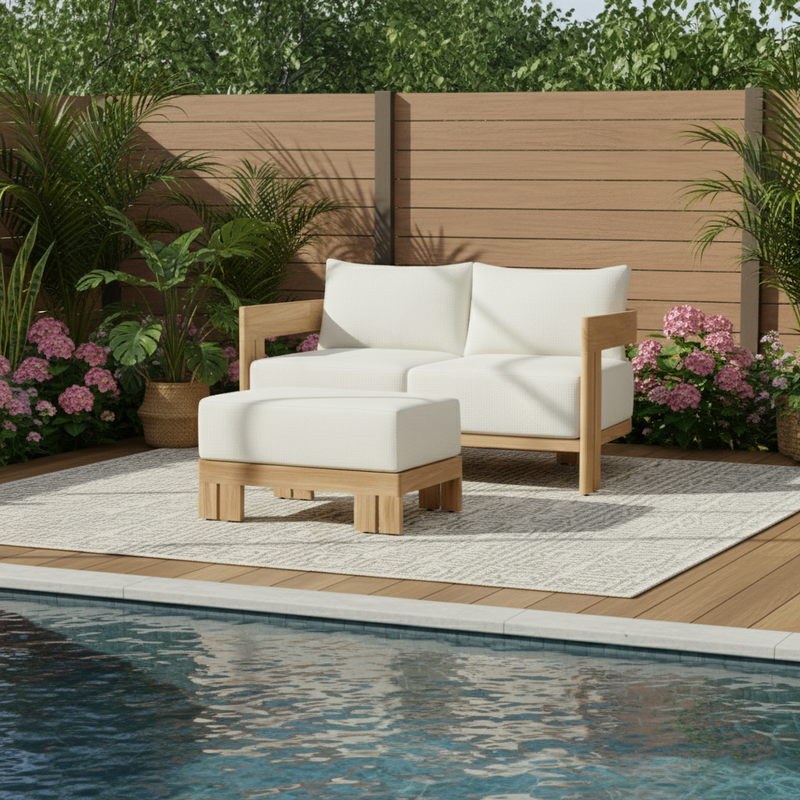 Contemporary Nordic Square Rectangular Teak Outdoor Sofa & Table Set For Outdoor Patio