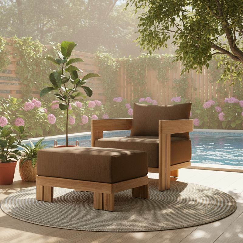 Contemporary Nordic Square Rectangular Teak Outdoor Sofa & Table Set For Outdoor Patio