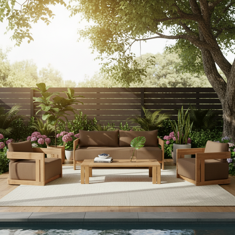Contemporary Nordic Square Rectangular Teak Outdoor Sofa & Table Set For Outdoor Patio