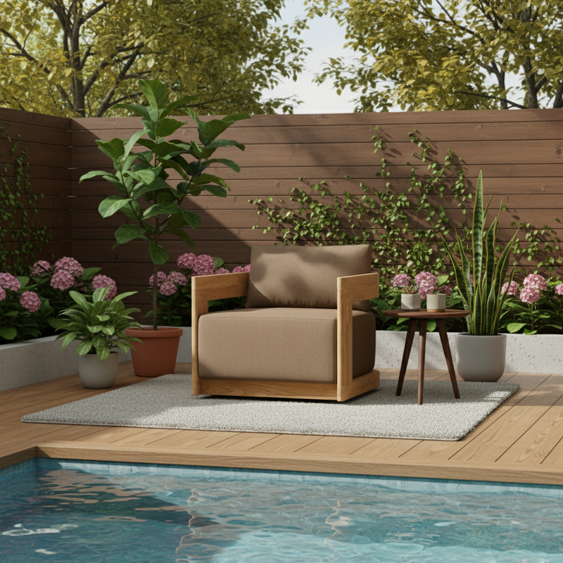 Contemporary Nordic Square Rectangular Teak Outdoor Sofa & Table Set For Outdoor Patio
