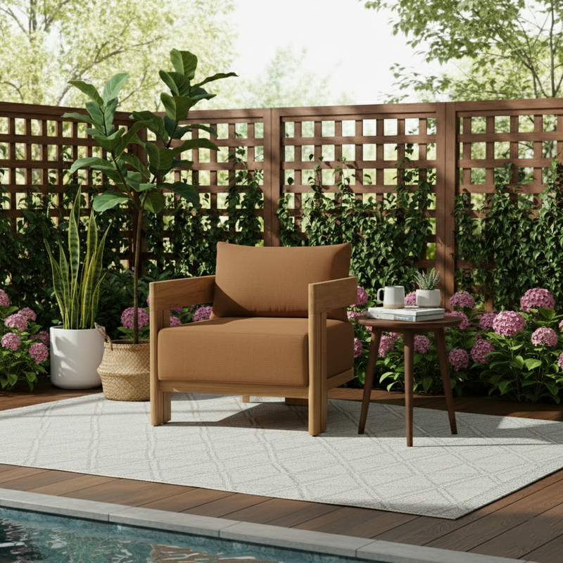 Contemporary Nordic Square Rectangular Teak Outdoor Sofa & Table Set For Outdoor Patio