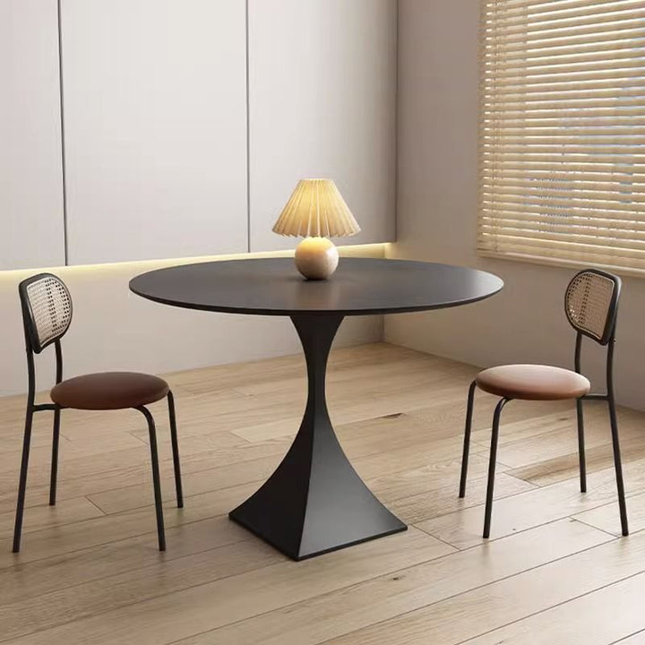 Mesa de comedor moderna minimalista redonda de losa de cerámica y acero al carbono para 2-8 asientos 