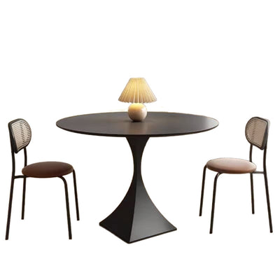 Modern Minimalist Round Rock Slab Carbon Steel Dining Table for 2-8 Seats