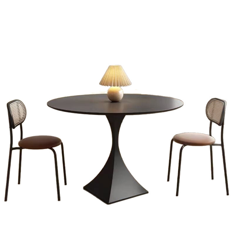 Modern Minimalist Round Rock Slab Carbon Steel Dining Table for 2-8 Seats