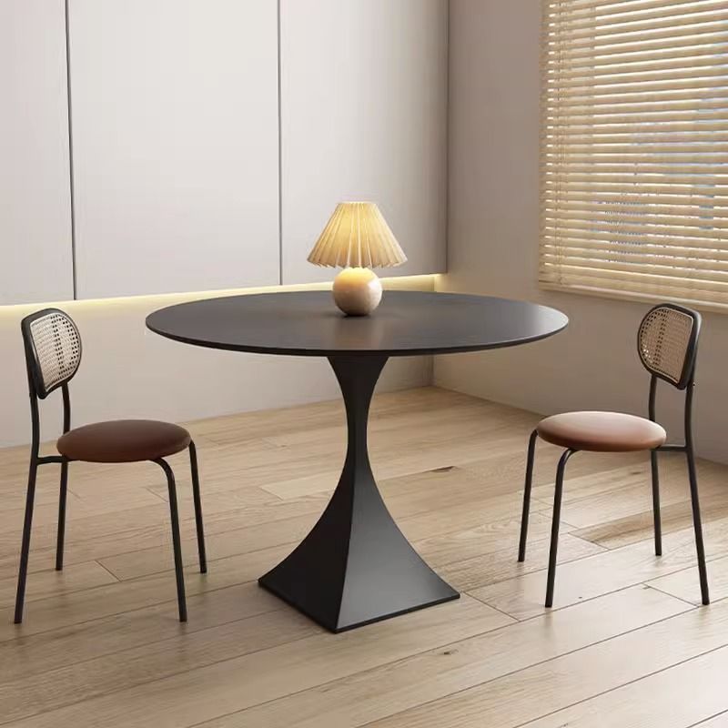 Modern Minimalist Round Rock Slab Carbon Steel Dining Table for 2-8 Seats