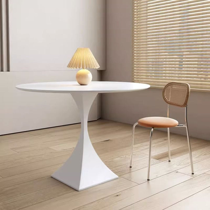 Mesa de comedor moderna minimalista redonda de losa de cerámica y acero al carbono para 2-8 asientos 