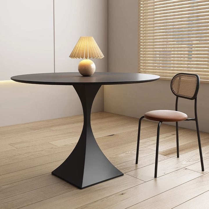 Mesa de comedor moderna minimalista redonda de losa de cerámica y acero al carbono para 2-8 asientos 