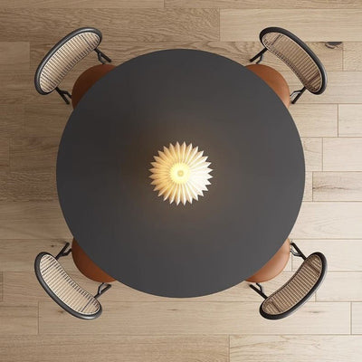 Modern Minimalist Round Rock Slab Carbon Steel Dining Table for 2-8 Seats