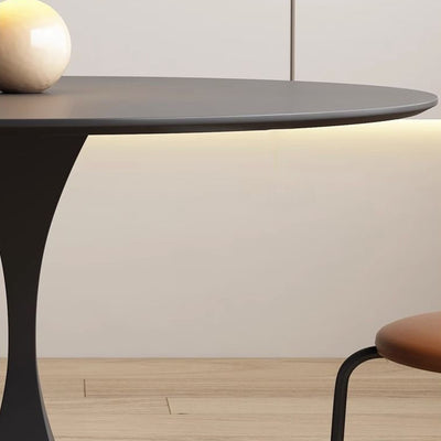 Modern Minimalist Round Rock Slab Carbon Steel Dining Table for 2-8 Seats