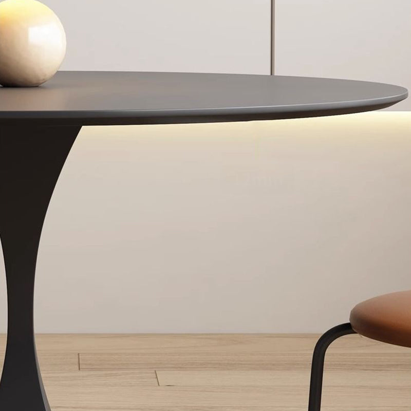 Modern Minimalist Round Rock Slab Carbon Steel Dining Table for 2-8 Seats