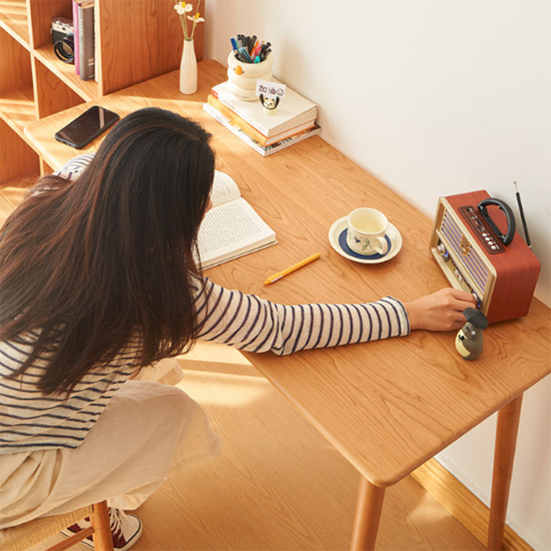 Contemporary Nordic Rectangular Cherry Wood Solid Wood Plywood Desks 1/2-Drawers For Home Office