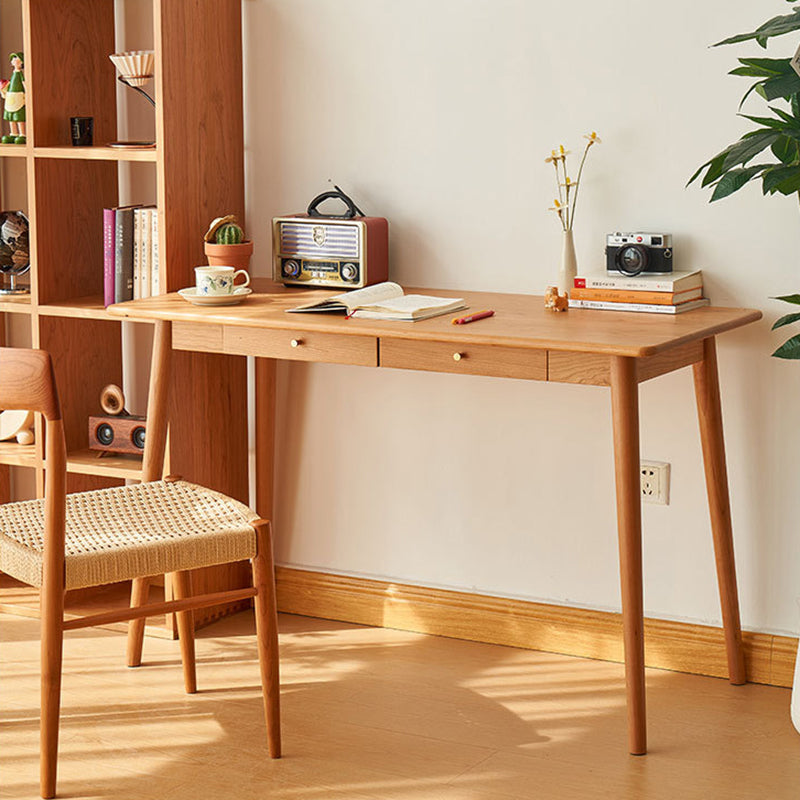 Contemporary Nordic Rectangular Cherry Wood Solid Wood Plywood Desks 1/2-Drawers For Home Office