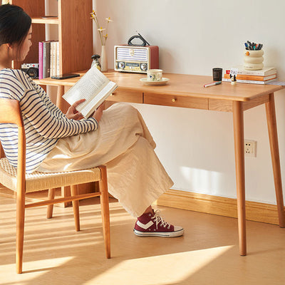 Contemporary Nordic Rectangular Cherry Wood Solid Wood Plywood Desks 1/2-Drawers For Home Office