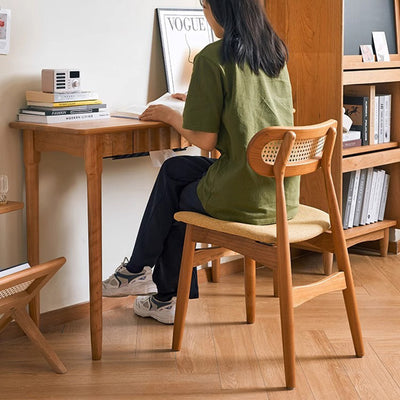 Contemporary Nordic Rectangular Cherry Wood Solid Wood Plywood Desks 2-Drawers For Home Office