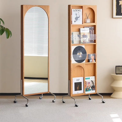 Contemporary Nordic Rectangular Cherry Wood Glass Acrylic Solid Wood Plywood Stainless Steel Full-Length Mirror Bookshelf 4-Tier For Bedroom