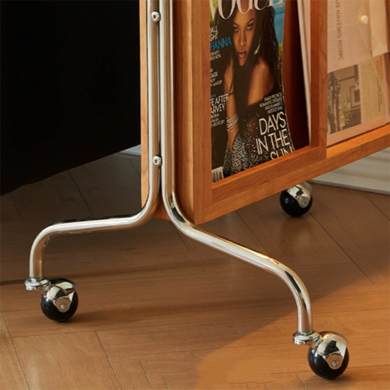 Contemporary Nordic Rectangular Cherry Wood Glass Acrylic Solid Wood Plywood Stainless Steel Full-Length Mirror Bookshelf 4-Tier For Bedroom