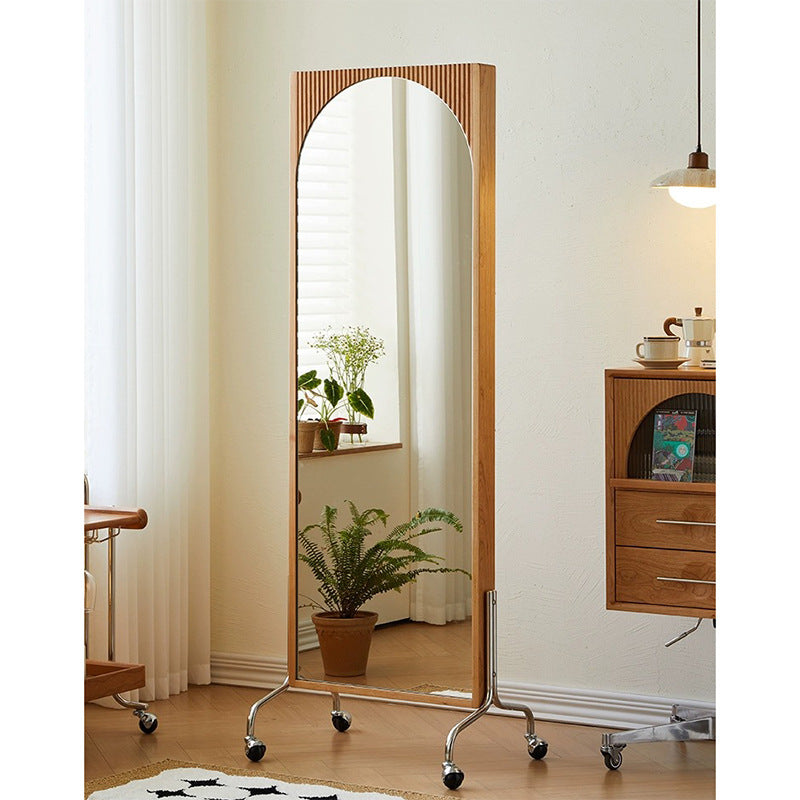 Zeitgenössisches nordisches rechteckiges Bücherregal aus Kirschholz, Glas, Acryl, Massivholz, Sperrholz und Edelstahl mit Ganzkörperspiegel, 4-stufig, für das Schlafzimmer 