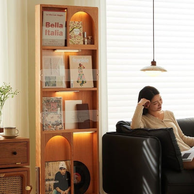 Contemporary Nordic Rectangular Cherry Wood Glass Acrylic Solid Wood Plywood Stainless Steel Full-Length Mirror Bookshelf 4-Tier For Bedroom