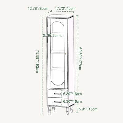 Contemporary Nordic Square Rectangular Cherry Wood Storage Cabinet 4-Tier 2-Drawer For Living Room