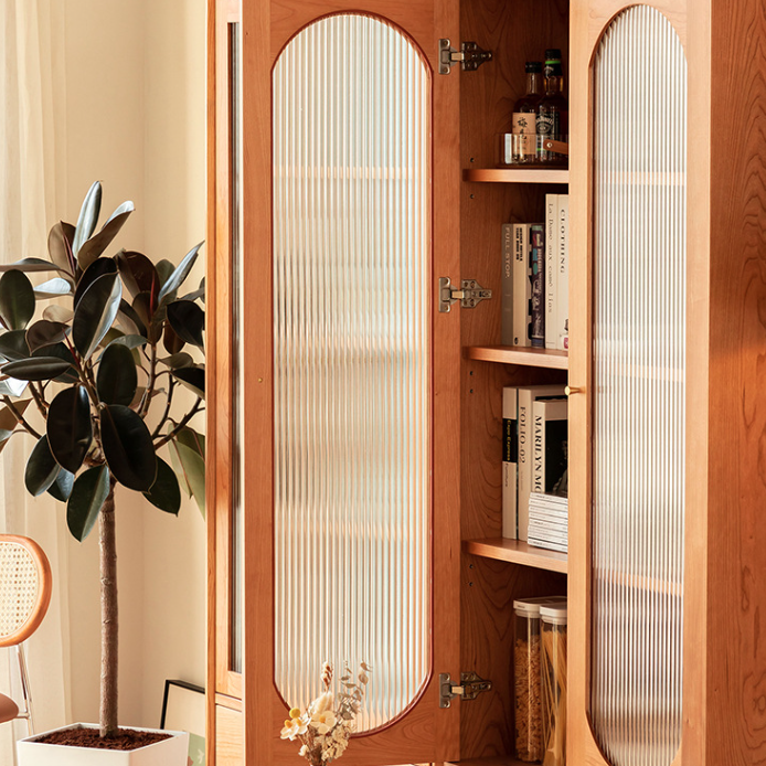 Contemporary Nordic Square Rectangular Cherry Wood Storage Cabinet 4-Tier 2-Drawer For Living Room