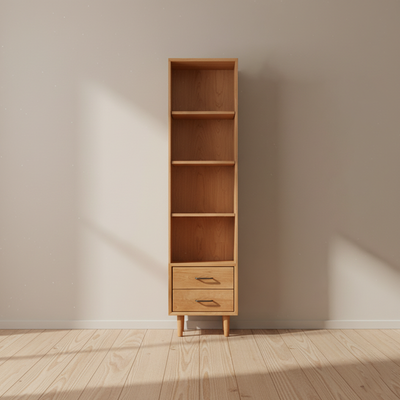 Contemporary Nordic Square Rectangular Cherry Wood Storage Cabinet 4-Tier 2-Drawer For Living Room