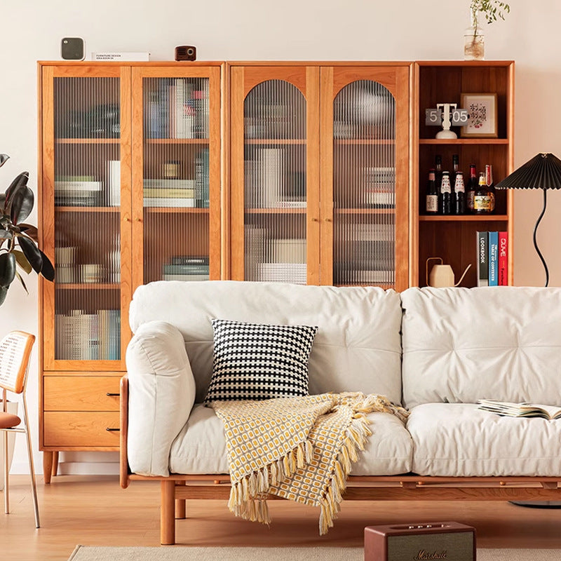 Contemporary Nordic Square Rectangular Cherry Wood Storage Cabinet 4-Tier 2-Drawer For Living Room