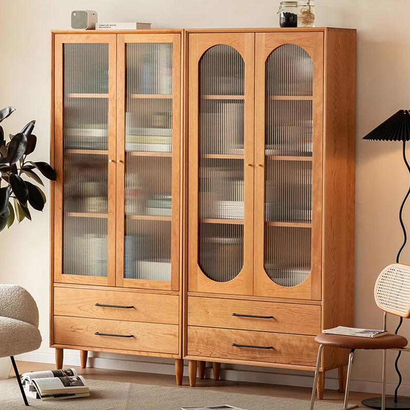 Contemporary Nordic Square Rectangular Cherry Wood Storage Cabinet 4-Tier 2-Drawer For Living Room