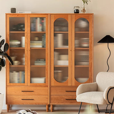 Contemporary Nordic Square Rectangular Cherry Wood Storage Cabinet 4-Tier 2-Drawer For Living Room