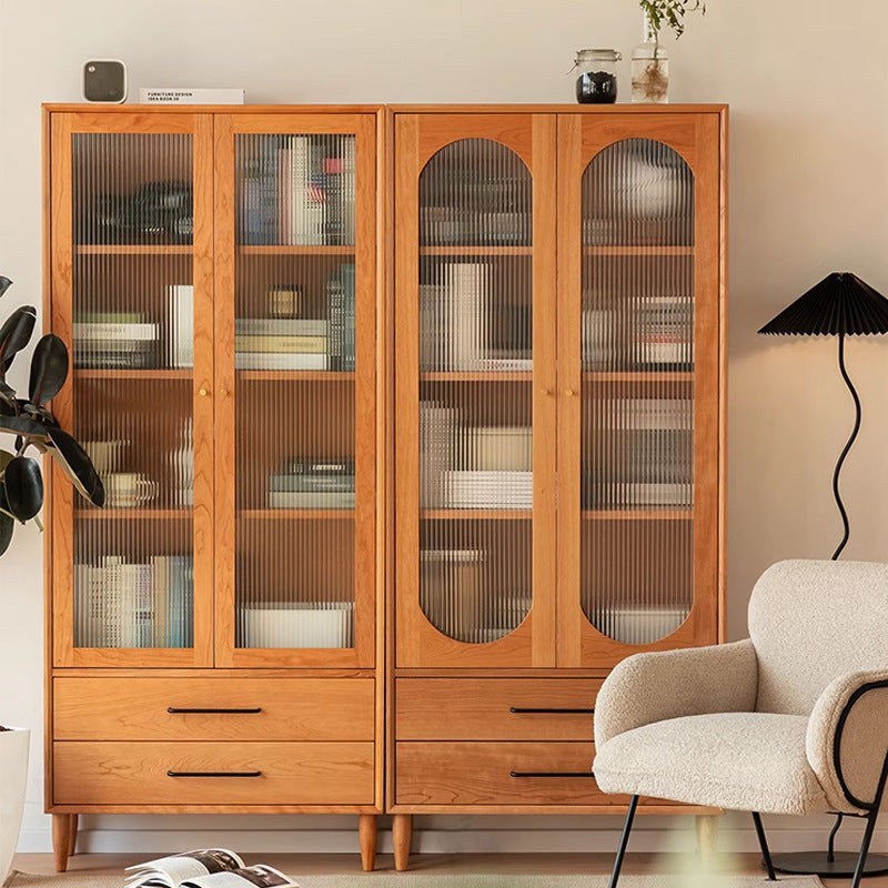 Contemporary Nordic Square Rectangular Cherry Wood Storage Cabinet 4-Tier 2-Drawer For Living Room