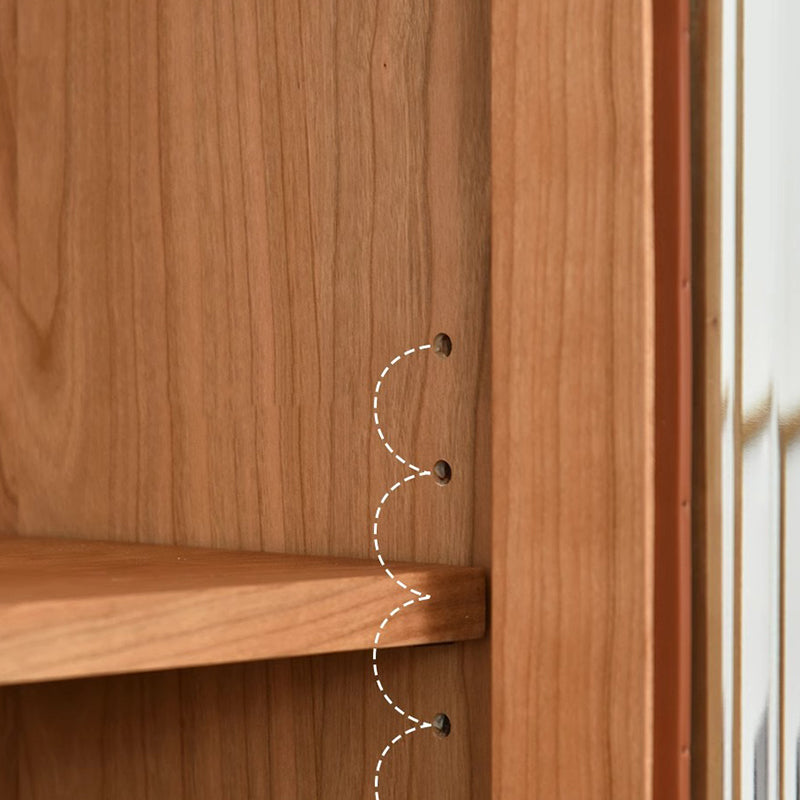 Contemporary Nordic Square Rectangular Cherry Wood Storage Cabinet 4-Tier 2-Drawer For Living Room