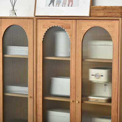 Contemporary Nordic Square Rectangular Cherry Wood Storage Cabinet 4-Tier 2-Drawer For Living Room