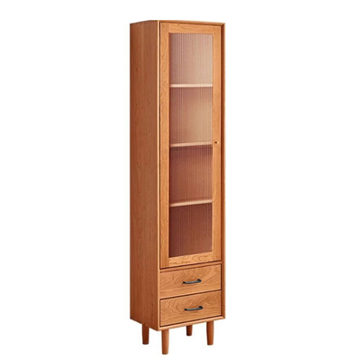 Contemporary Nordic Square Rectangular Cherry Wood Storage Cabinet 4-Tier 2-Drawer For Living Room