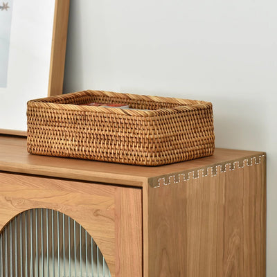 Contemporary Nordic Square Rectangular Cherry Wood Storage Cabinet 4-Tier 2-Drawer For Living Room