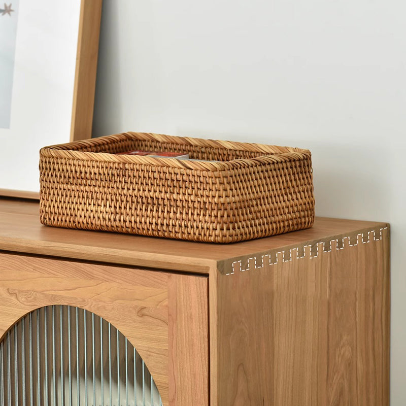 Contemporary Nordic Square Rectangular Cherry Wood Storage Cabinet 4-Tier 2-Drawer For Living Room