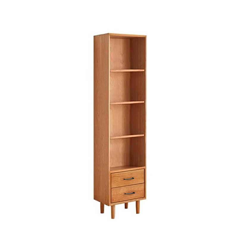 Contemporary Nordic Square Rectangular Cherry Wood Storage Cabinet 4-Tier 2-Drawer For Living Room