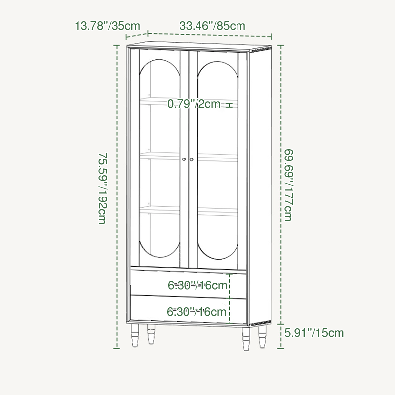 Contemporary Nordic Square Rectangular Cherry Wood Storage Cabinet 4-Tier 2-Drawer For Living Room