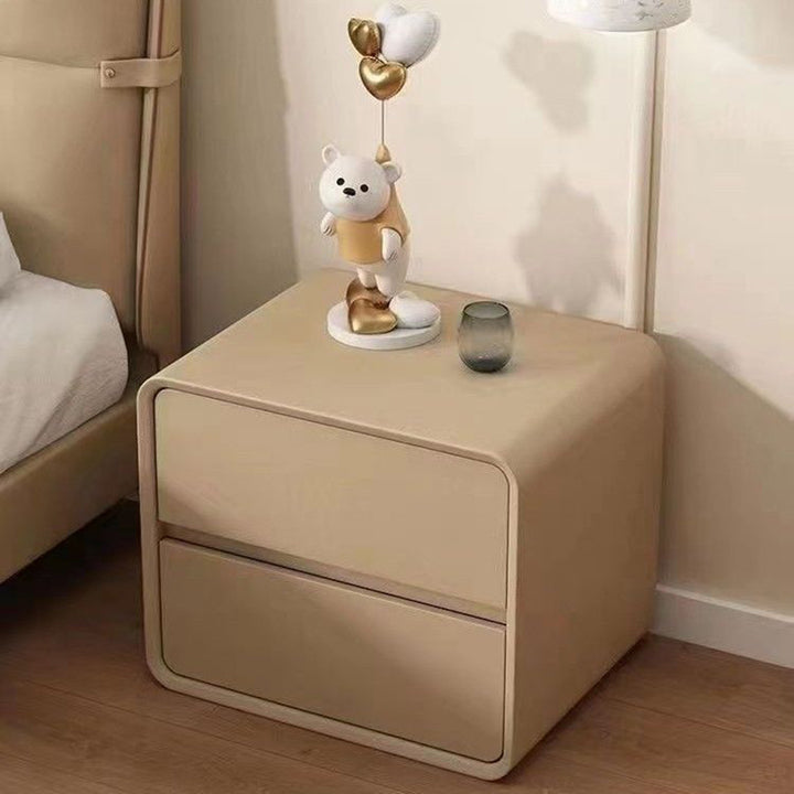 Modern Minimalist Square Rectangular Microfiber Leather Medium Density Fiberboard Nightstand 2-Drawer For Bedroom